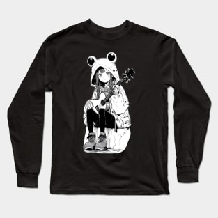 Sitting Guitar Manga Anime Girl Long Sleeve T-Shirt